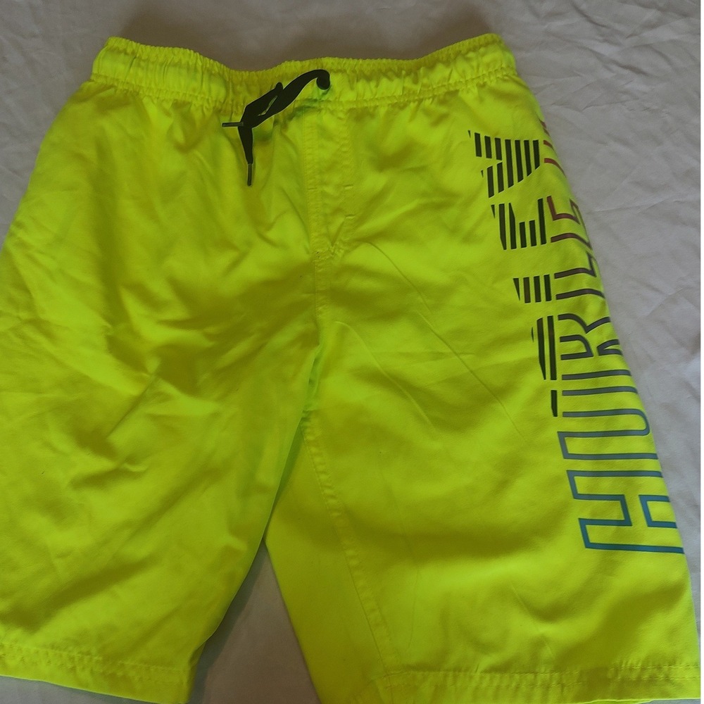 Hurley Swim Trunks Kids Large Neon Yellow Excellent Board‎ Shorts Logo Graphic